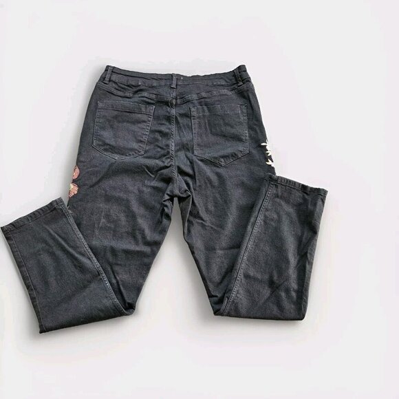 RJR John Rocha Jeans Womens 18 R Black High Rise Embroidery Flowers Sequins Boho - Picture 13 of 16